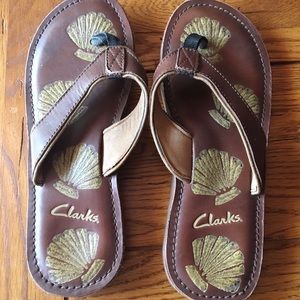 Clark’s Dark Brown Leather Flip Flops